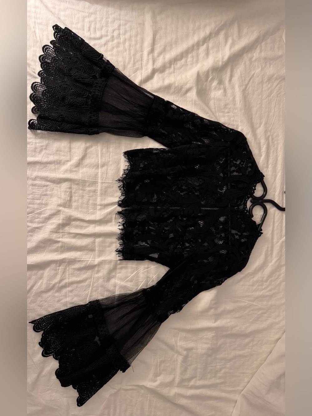 Sheer Black Lace Bell-Sleeve Intimate Top
